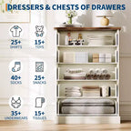 Commode à 5 tiroirs de 114 cm de haut – Commode en bois cannelé avec poignées en métal, rangement de chambre à coucher peu encombrant