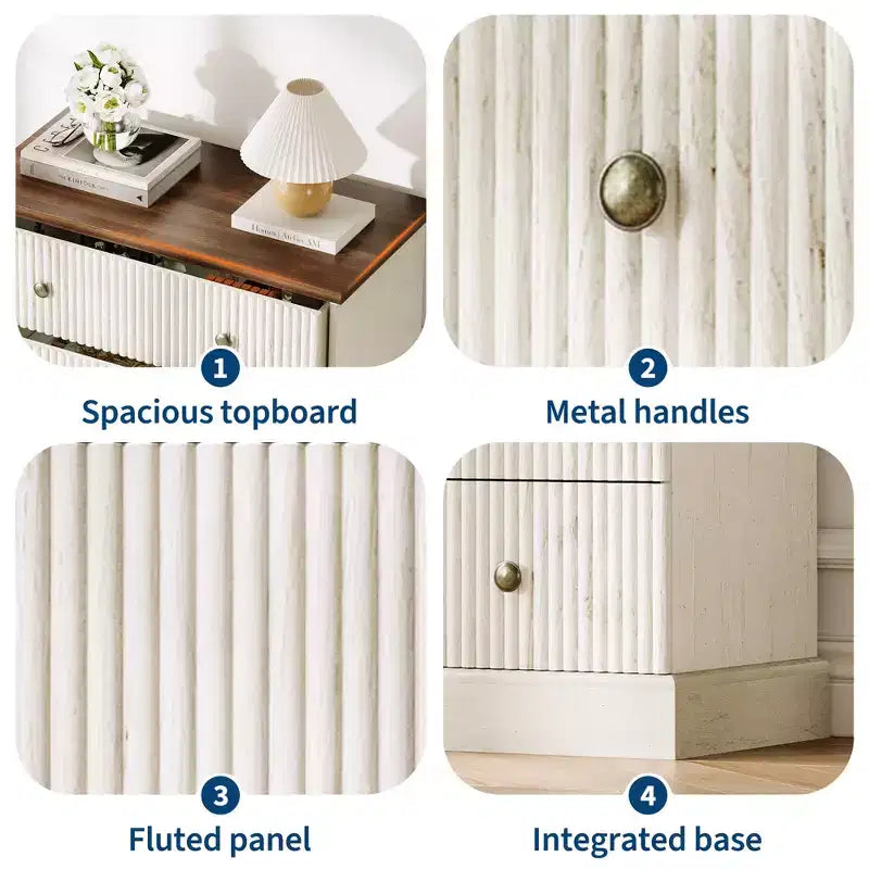 Commode à 5 tiroirs de 114 cm de haut – Commode en bois cannelé avec poignées en métal, rangement de chambre à coucher peu encombrant