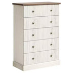 Commode à 5 tiroirs de 114 cm de haut – Commode en bois cannelé avec poignées en métal, rangement de chambre à coucher peu encombrant
