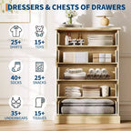 Commode à 5 tiroirs de 114 cm de haut – Commode en bois cannelé avec poignées en métal, rangement de chambre à coucher peu encombrant