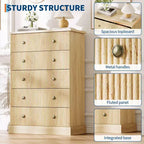 Commode à 5 tiroirs de 114 cm de haut – Commode en bois cannelé avec poignées en métal, rangement de chambre à coucher peu encombrant