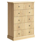 Commode à 5 tiroirs de 114 cm de haut – Commode en bois cannelé avec poignées en métal, rangement de chambre à coucher peu encombrant