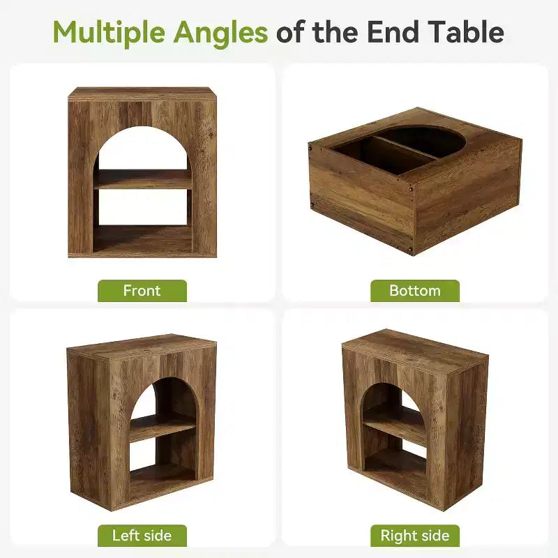 Table d'appoint à 3 niveaux — Table d'appoint en bois avec étagères de rangement ouvertes, montage facile