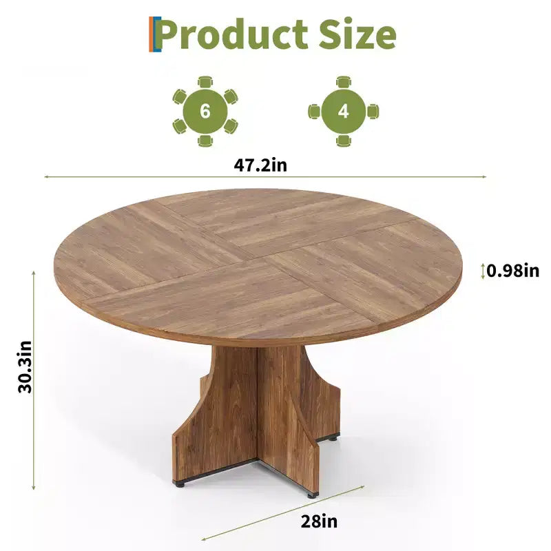 Table à manger ronde de 119,38 cm de style Ferme pour 4 à 6 personnes, Table de cuisine ronde en bois, Meuble de coin repas rustique circulaire pour appartement ou salle à manger