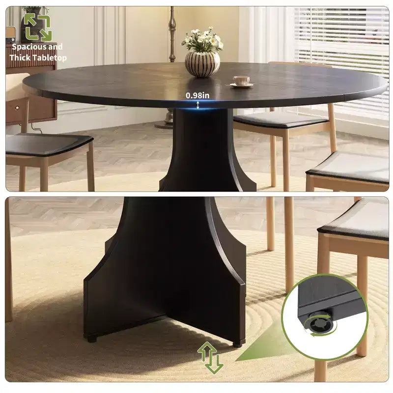 Table à manger ronde de 119,38 cm de style Ferme pour 4 à 6 personnes, Table de cuisine ronde en bois, Meuble de coin repas rustique circulaire pour appartement ou salle à manger