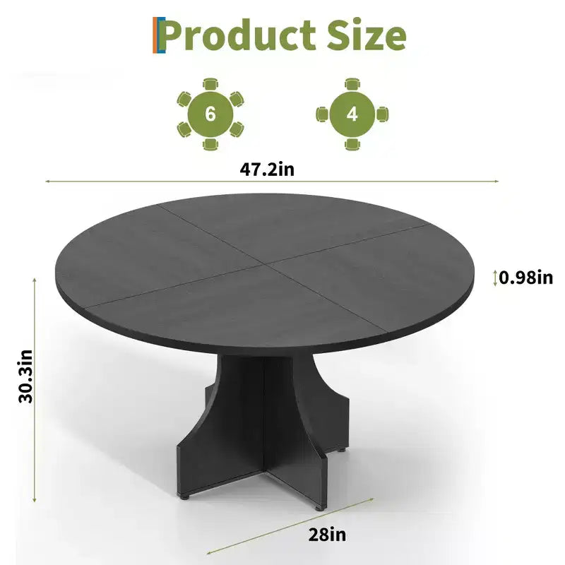 Table à manger ronde de 119,38 cm de style Ferme pour 4 à 6 personnes, Table de cuisine ronde en bois, Meuble de coin repas rustique circulaire pour appartement ou salle à manger