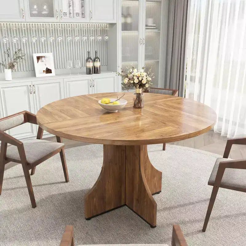 Table à manger ronde de 119,38 cm de style Ferme pour 4 à 6 personnes, Table de cuisine ronde en bois, Meuble de coin repas rustique circulaire pour appartement ou salle à manger
