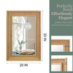 Miroir mural en rotin style ferme 20"x30" — Cadre en bois massif, verre trempé, pour coiffeuse et décoration