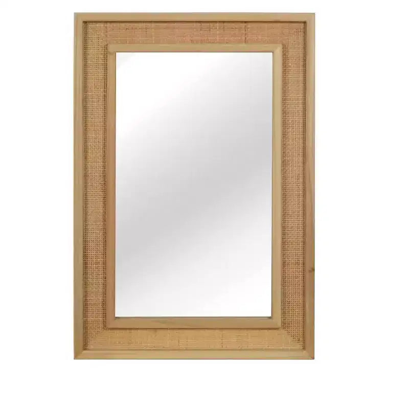 Miroir mural en rotin style ferme 20"x30" — Cadre en bois massif, verre trempé, pour coiffeuse et décoration