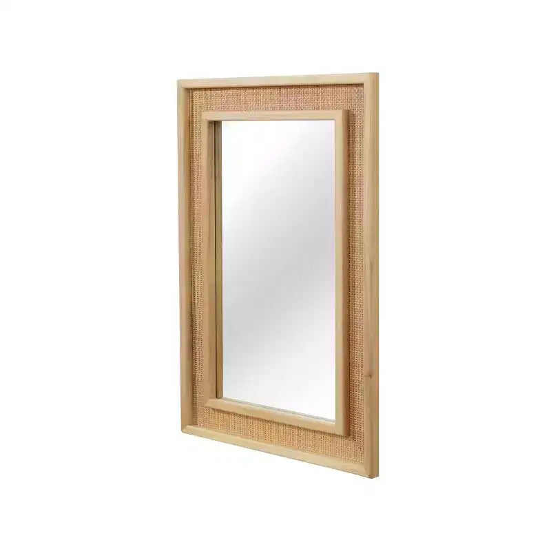 Miroir mural en rotin style ferme 20"x30" — Cadre en bois massif, verre trempé, pour coiffeuse et décoration