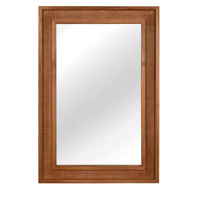 Miroir mural en rotin style ferme 20"x30" — Cadre en bois massif, verre trempé, pour coiffeuse et décoration