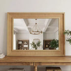 Miroir mural en rotin style ferme 20"x30" — Cadre en bois massif, verre trempé, pour coiffeuse et décoration