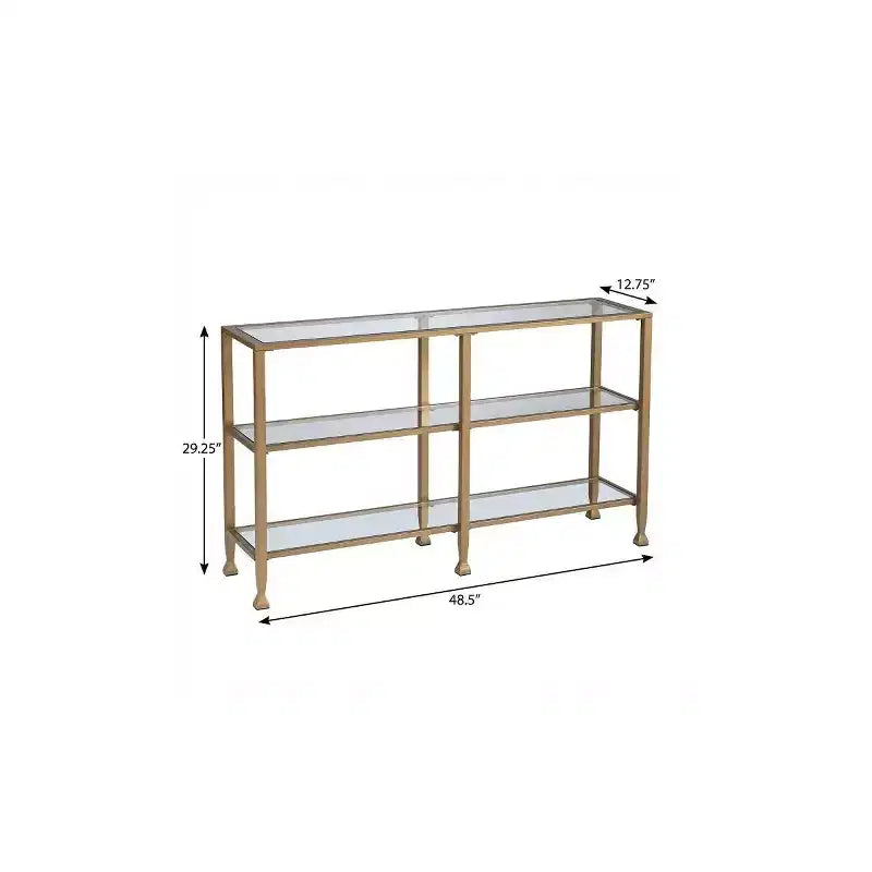HomeRoots 49 Table console étagère de sol en verre transparent et or avec rangement