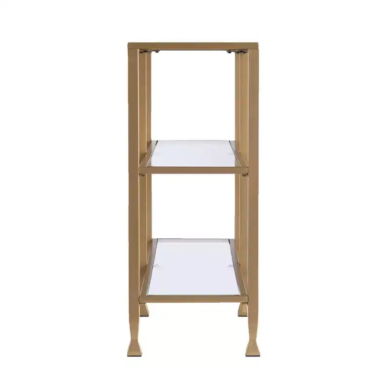 HomeRoots 49 Table console étagère de sol en verre transparent et or avec rangement