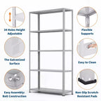 Étagères de garage robustes, capacité de 1134 kg, unité de rangement métallique à 5 niveaux, réglable pour garde-manger, cuisine, sous-sol, salle de bain, buanderie