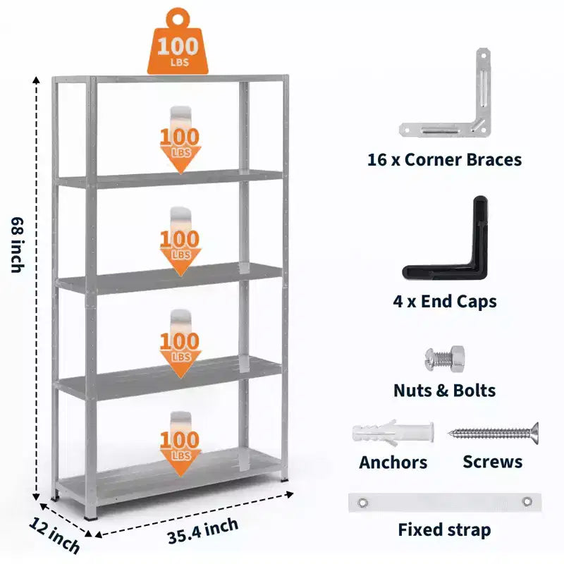 Étagères de garage robustes, capacité de 1134 kg, unité de rangement métallique à 5 niveaux, réglable pour garde-manger, cuisine, sous-sol, salle de bain, buanderie