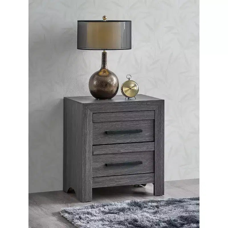 Table de chevet rustique grise à 2 tiroirs – Structure en bois de 24 po de largeur, aucun assemblage requis