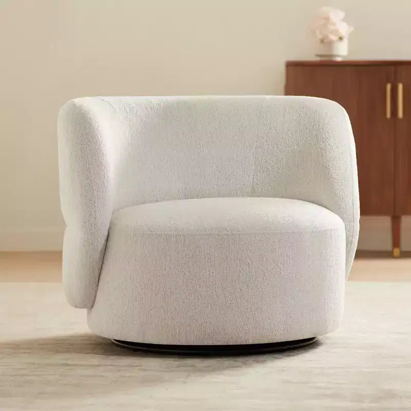 Fauteuil pivotant occasionnel en tissu bouclé blanc cassé de 36 po – Sans accoudoirs, dossier fixe
