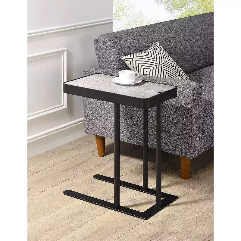 Table d'appoint en C réglable en hauteur avec rangement dissimulé — Structure en acier, noir/gris