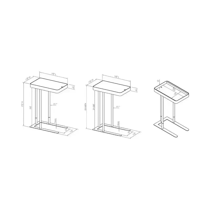 Table d'appoint en C réglable en hauteur avec rangement dissimulé — Structure en acier, noir/gris