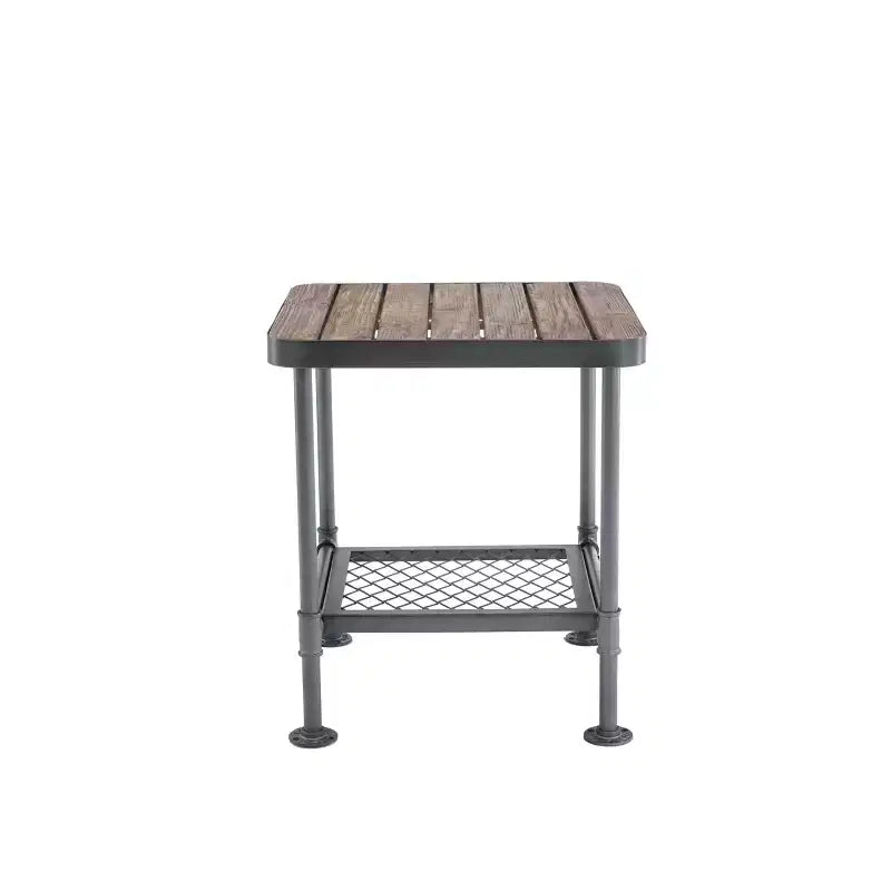 Table d'appoint industrielle Newport — Cadre en métal gris et plateau en bois de sapin naturel, 58,4 cm H