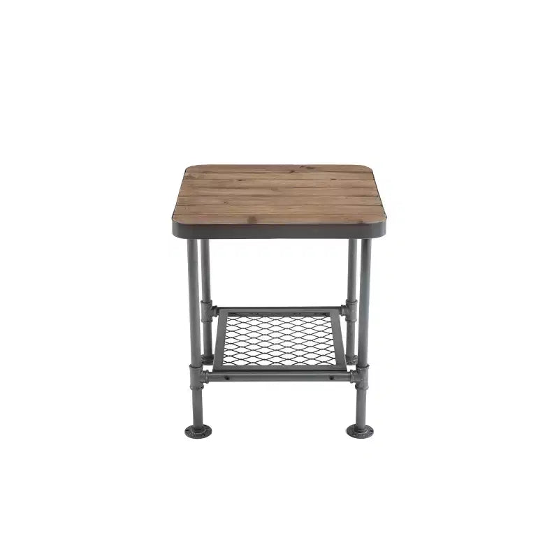 Table d'appoint industrielle Newport — Cadre en métal gris et plateau en bois de sapin naturel, 58,4 cm H