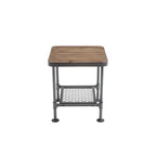 Table d'appoint industrielle Newport — Cadre en métal gris et plateau en bois de sapin naturel, 58,4 cm H