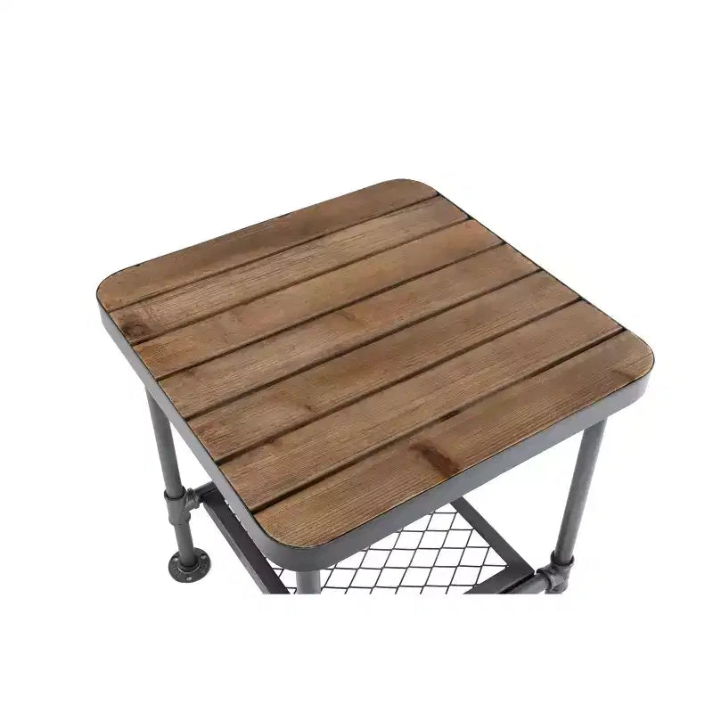 Table d'appoint industrielle Newport — Cadre en métal gris et plateau en bois de sapin naturel, 58,4 cm H