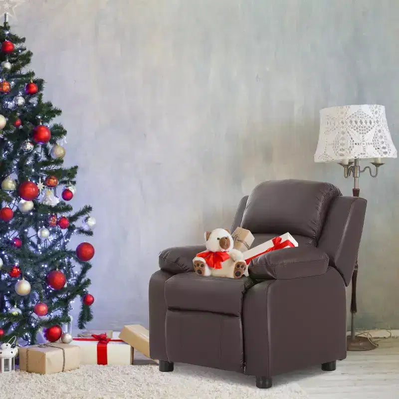 Fauteuil inclinable pour enfants avec rangement — Cuir PU, réglable, 2-11 ans, marron