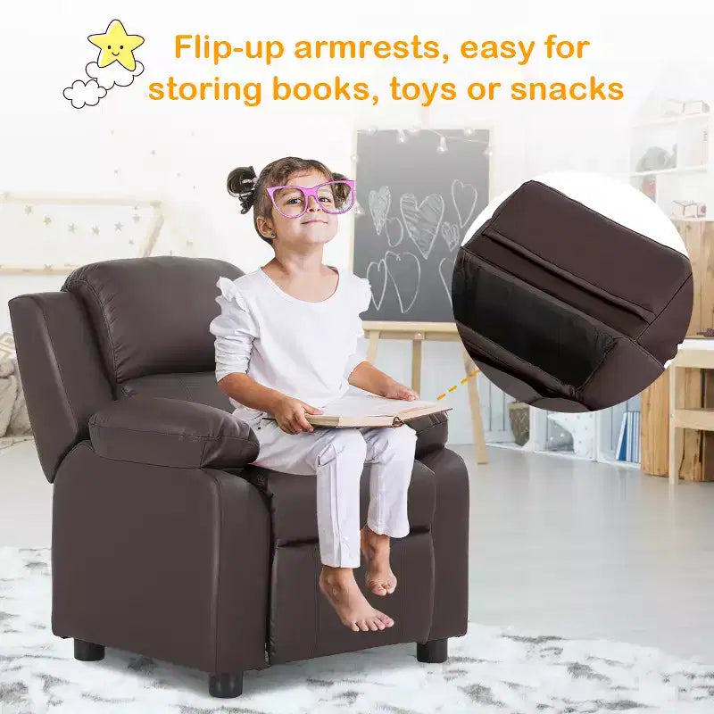 Fauteuil inclinable pour enfants avec rangement — Cuir PU, réglable, 2-11 ans, marron