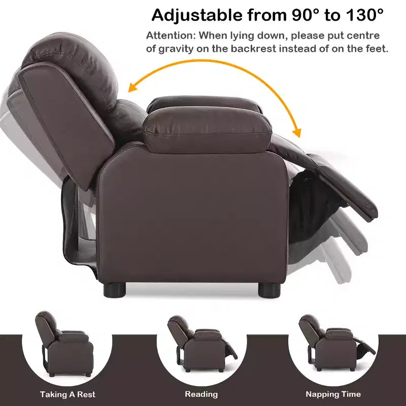 Fauteuil inclinable pour enfants avec rangement — Cuir PU, réglable, 2-11 ans, marron