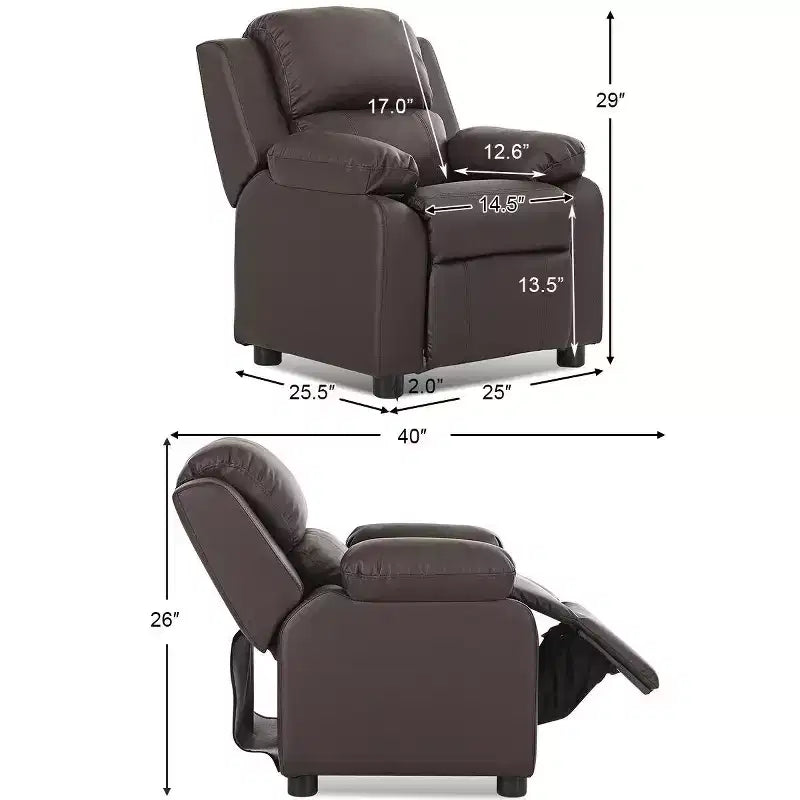 Fauteuil inclinable pour enfants avec rangement — Cuir PU, réglable, 2-11 ans, marron