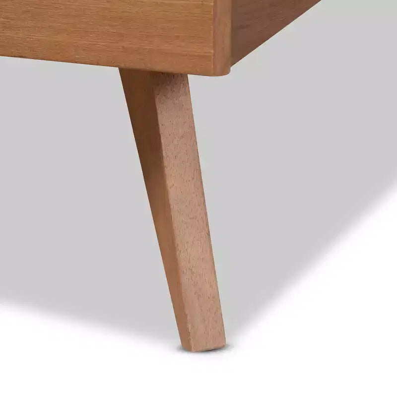 Lit plateforme en bois et rotin synthétique — marron, cadre en hévéa, sans sommier à ressorts