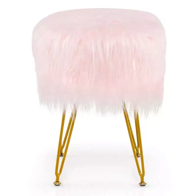 Tabouret de maquillage en fausse fourrure – Siège rond rembourré en fourrure, capacité de 150 kg, rose/blanc