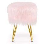 Tabouret de maquillage en fausse fourrure – Siège rond rembourré en fourrure, capacité de 150 kg, rose/blanc