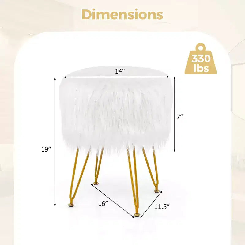 Tabouret de maquillage en fausse fourrure – Siège rond rembourré en fourrure, capacité de 150 kg, rose/blanc