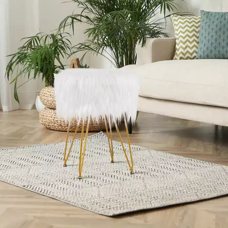 Tabouret de maquillage en fausse fourrure – Siège rond rembourré en fourrure, capacité de 150 kg, rose/blanc