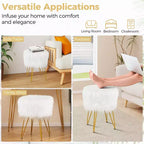 Tabouret de maquillage en fausse fourrure – Siège rond rembourré en fourrure, capacité de 150 kg, rose/blanc
