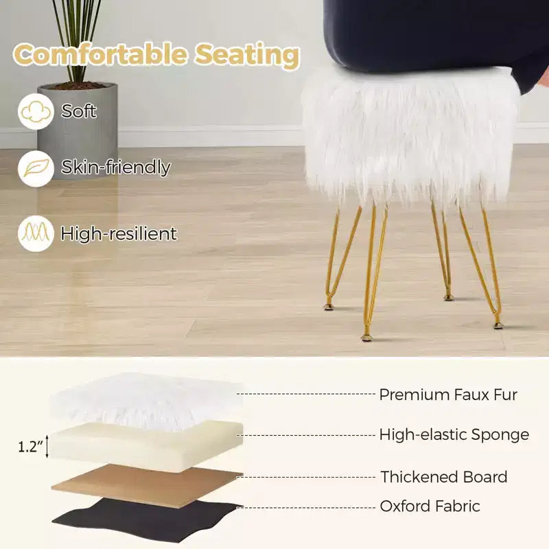 Tabouret de maquillage en fausse fourrure – Siège rond rembourré en fourrure, capacité de 150 kg, rose/blanc
