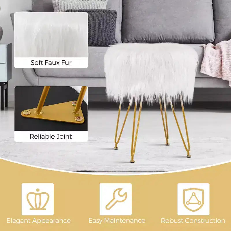 Tabouret de maquillage en fausse fourrure – Siège rond rembourré en fourrure, capacité de 150 kg, rose/blanc