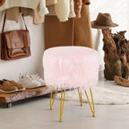 Tabouret de maquillage en fausse fourrure – Siège rond rembourré en fourrure, capacité de 150 kg, rose/blanc