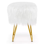 Tabouret de maquillage en fausse fourrure – Siège rond rembourré en fourrure, capacité de 150 kg, rose/blanc