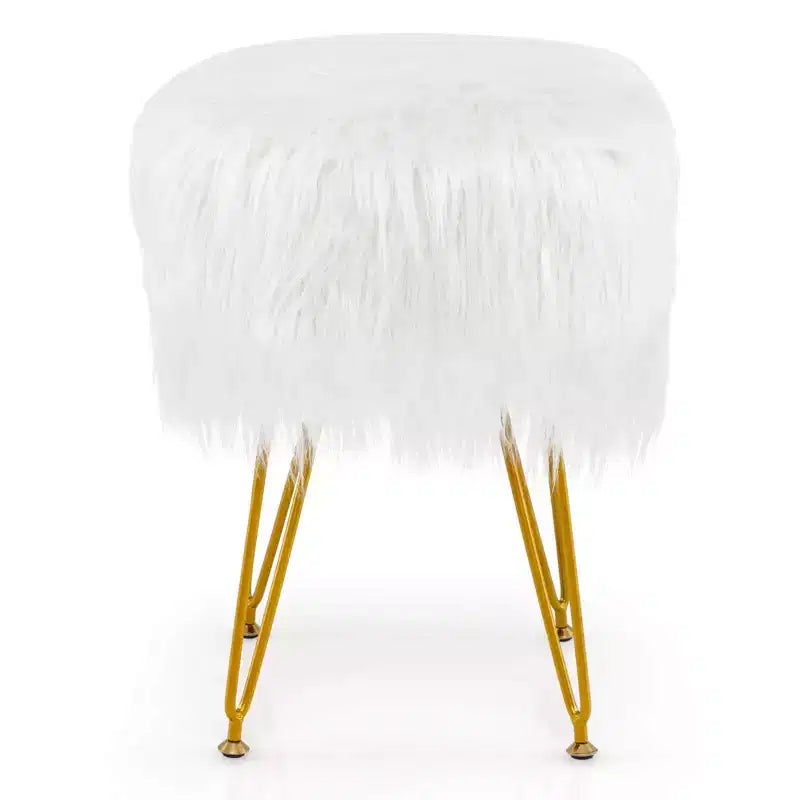 Tabouret de maquillage en fausse fourrure – Siège rond rembourré en fourrure, capacité de 150 kg, rose/blanc