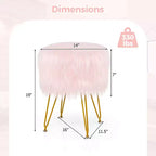 Tabouret de maquillage en fausse fourrure – Siège rond rembourré en fourrure, capacité de 150 kg, rose/blanc