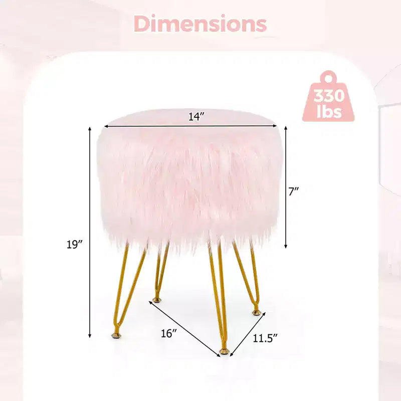 Tabouret de maquillage en fausse fourrure – Siège rond rembourré en fourrure, capacité de 150 kg, rose/blanc