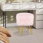 Tabouret de maquillage en fausse fourrure – Siège rond rembourré en fourrure, capacité de 150 kg, rose/blanc