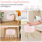 Tabouret de maquillage en fausse fourrure – Siège rond rembourré en fourrure, capacité de 150 kg, rose/blanc