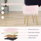 Tabouret de maquillage en fausse fourrure – Siège rond rembourré en fourrure, capacité de 150 kg, rose/blanc
