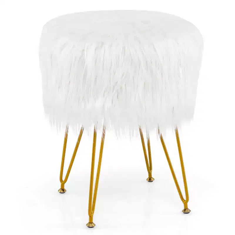 Tabouret de maquillage en fausse fourrure – Siège rond rembourré en fourrure, capacité de 150 kg, rose/blanc