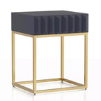 Table d'appoint à 1 tiroir — Plateau en placage de bois bleu, cadre en acier doré, 61 cm H